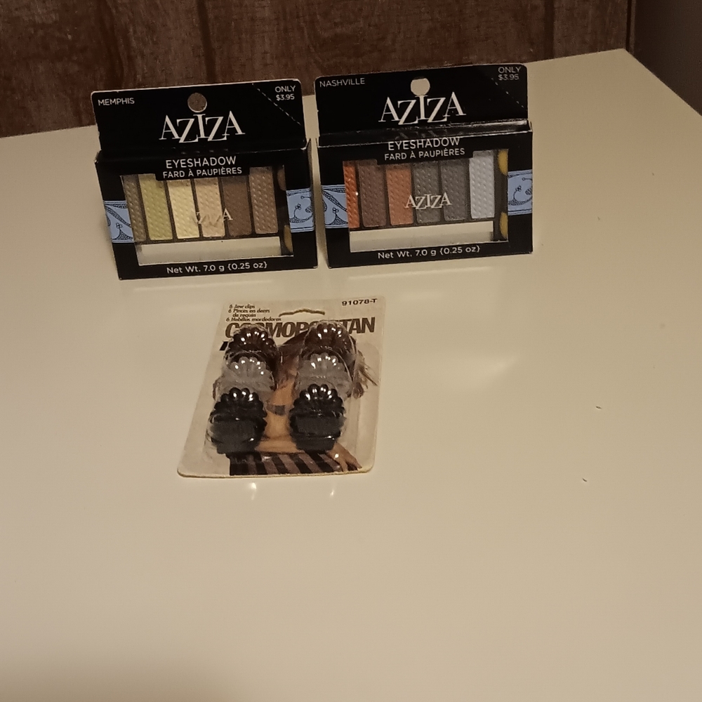 NEW!!! AZIZA TWO PACKS  EYESHADOW AND COSMOPOLITAN HAIR JAW CLIPS.